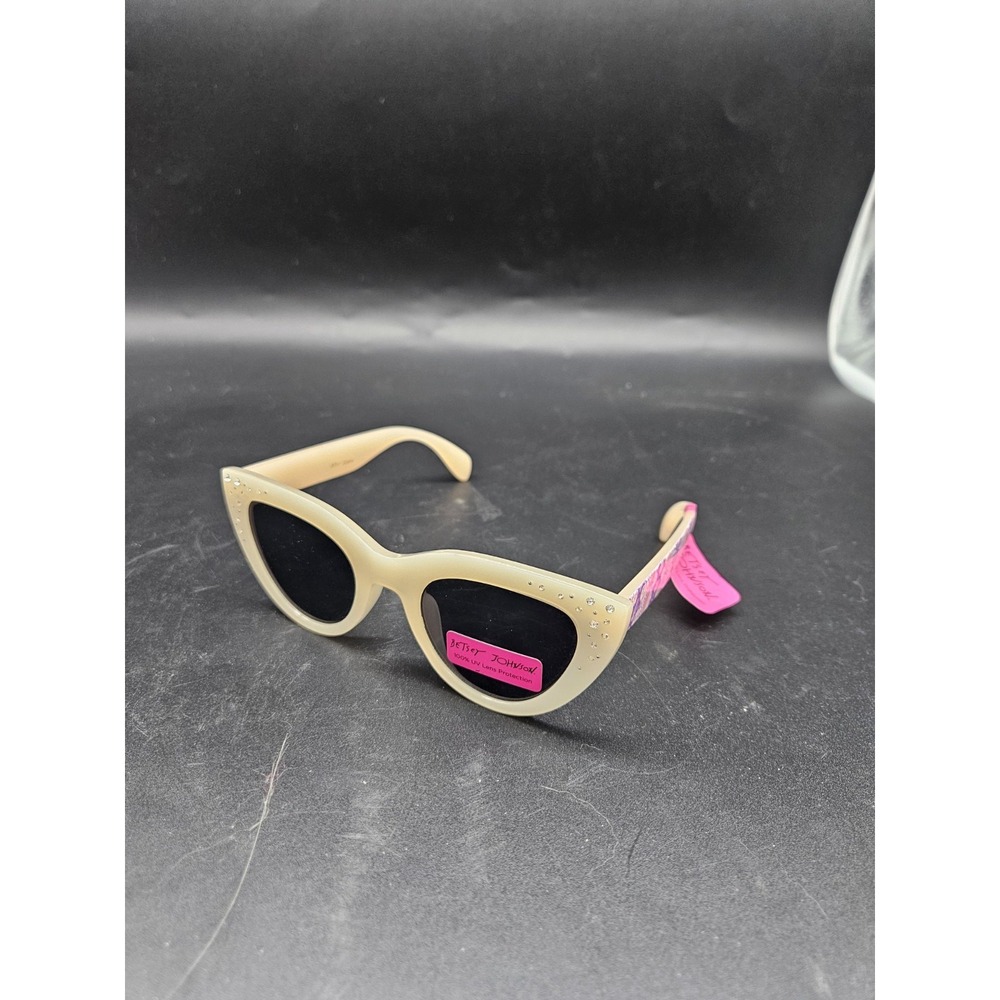 NEW BETSEY JOHNSON Cat Eye Ivory Purple Rhinestone Lace Sunglasses